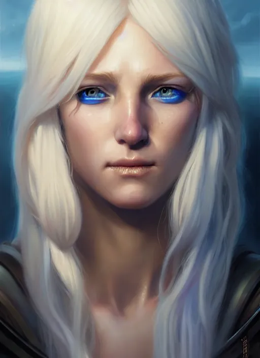 Image similar to a _ fantasy _ style _ portrait _ painting _ of shy white female paladin with blonde hair and blue eyes small smile, scar under left eye, holy oil _ painting _ unreal _ 5 _ daz. _ rpg _ portrait _ extremely _ detailed _ artgerm _ greg _ rutkowski _ greg