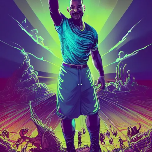 Image similar to the second coming of will smith, by dan mumford and ross tran, cosmic, terrifying, demon rays, intricate detail, cinematic, 8 k, cel shaded, unreal engine, featured on artstation, pixiv