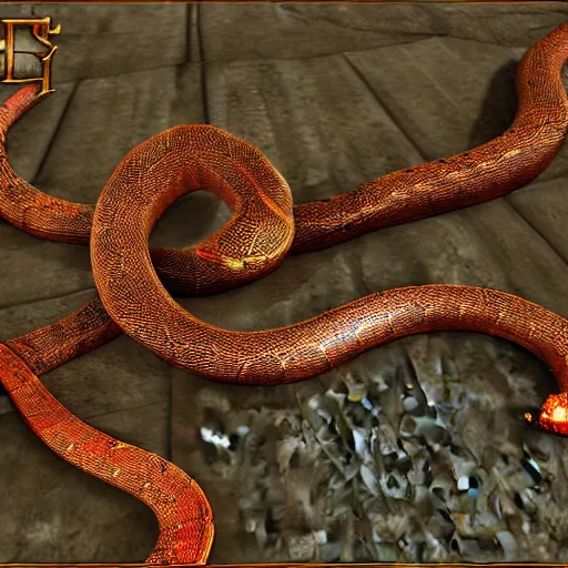 Image similar to a beautiful 3D render of a serpent from vivid fairytale MMORPG, style of King's Bounty and Royal Quest game