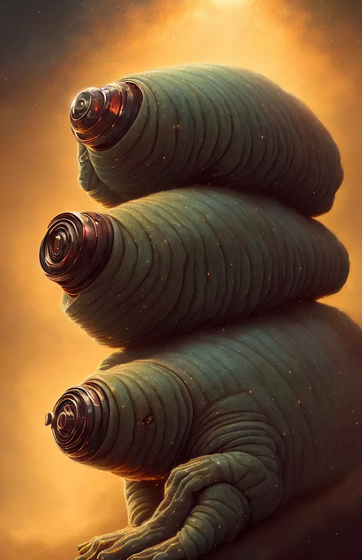 Prompt: a portrait of a tardigrade standing with the tardigrademobile by karol bak, james jean, tom bagshaw, rococo, sharp focus, trending on artstation, cinematic lighting, hyper realism, octane render, 8 k, hyper detailed, vivid, ultra detailed, highly detailed