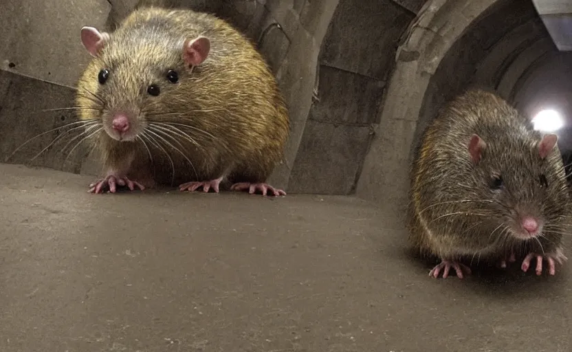 Image similar to very large giant mutant antropomorphic rat in tonnel of moscow subway. extreme high detail. fear, darkness, photo by russos