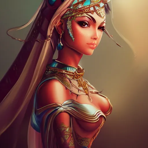 Prompt: arabian princess, in the style of artgerm, illustration, epic, fantasy, intricate, hyper detailed, artstation, concept art, smooth, sharp focus, ray tracing, vibrant, photorealistic, indi creates
