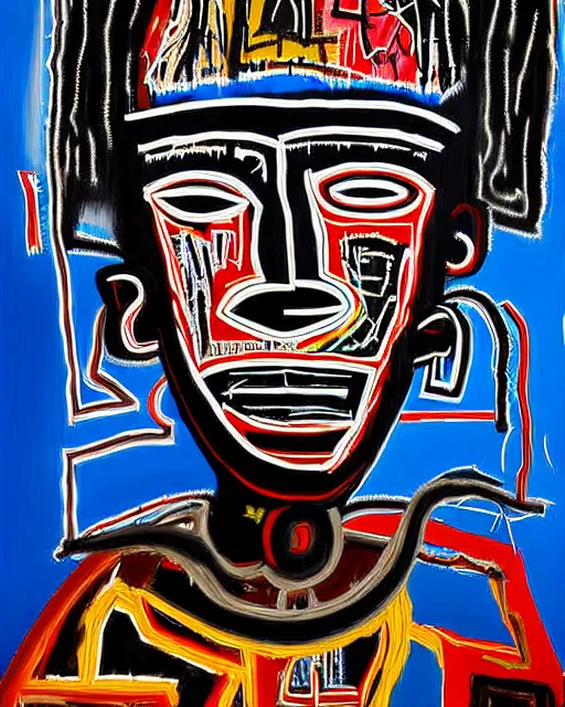 Prompt: A extremely ultra highly detailed majestic hi-res beautiful immaculate head and shoulders award winning painting stunning masterpiece of the face of a ultra highly detailed strong black ultra detailed African mask portrait by Jean-Michel Basquiat, 8k, high textures, ultra hyper sharp, insanely detailed and intricate, super detailed, 8k HDR ultra high quality