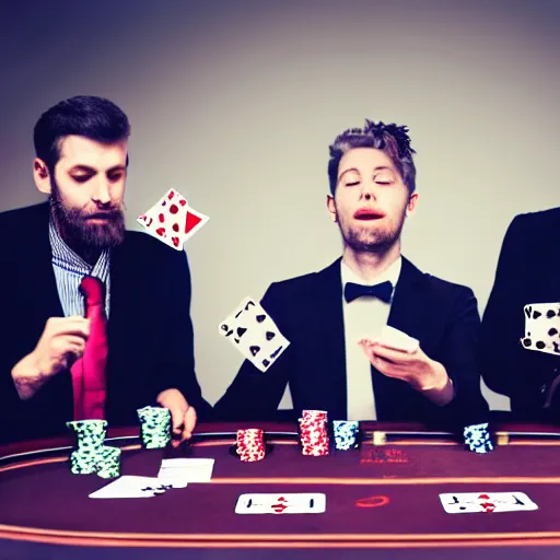 Prompt: 8 monkeys playing poker at a poker table smoking cigarettes and dressed in suits, 4 k, hyper realistic, dslr, high resolution, landscape, beautiful