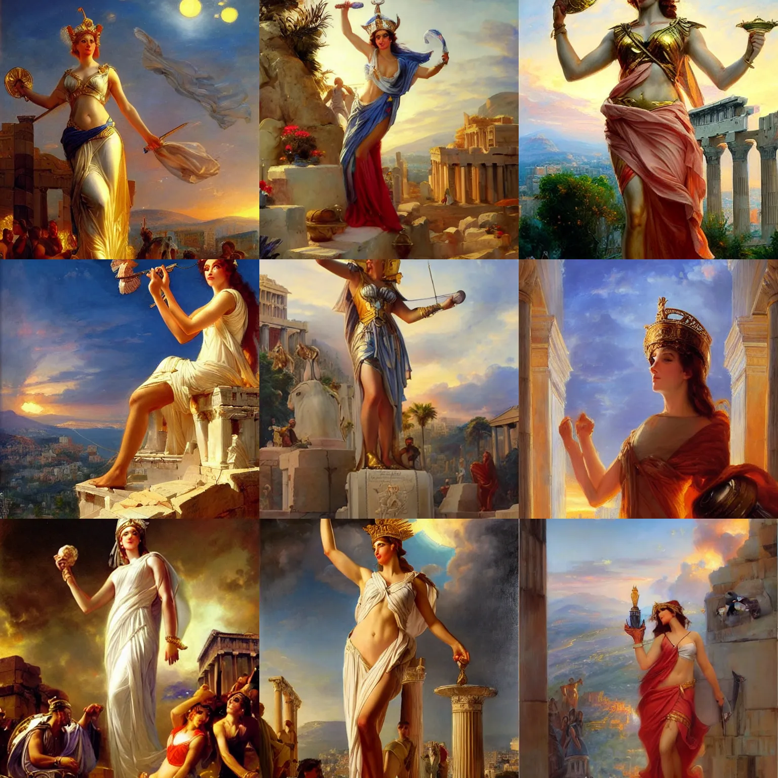 Prompt: the goddess athena towering over athens by vladimir volegov and alexander averin and delphin enjolras and daniel f. gerhartz