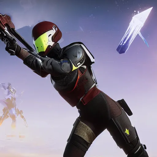 Image similar to exo from destiny 2 repairing her sparrow