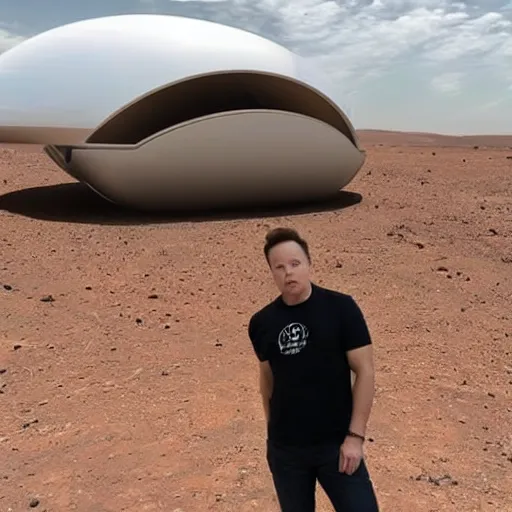 Prompt: Elon musk selfie with background futuristic house on mars