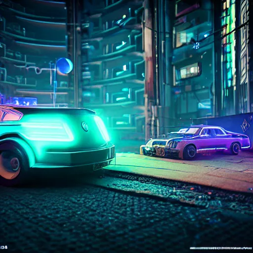 Image similar to Cyberpunk plasma semi-holographic VW W16 in a Russian cyberpunk slum city called Neo Norilsk on the Moon, at night, diverse, lively, Milky way on the sky, blinding sun, sci-fi photorealistic, grainy, 35mm, intricate, very very beautiful, elegant, smooth, cinematic, Unreal Engine 5, by Beeple, trending on Artstation HD