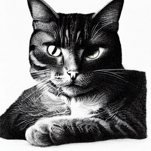 Prompt: cat illustration black white in the style of h r geiger