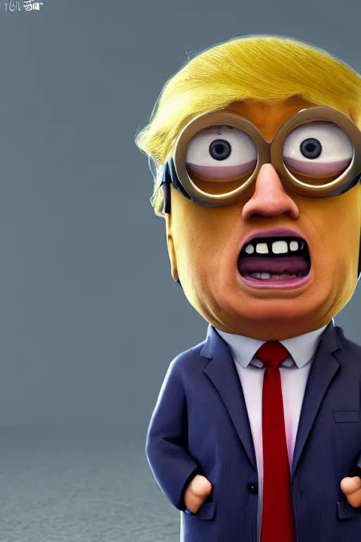 Prompt: trump as a minion, blond hair, riot background, photorealistic, intricate, portrait, 8 k highly professionally detailed, hdr, cgsociety