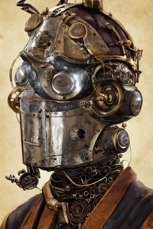 Image similar to steampunk helmet fantasy art mask robot ninja stylized digital illustration sharp focus, elegant intricate digital painting artstation concept art global illumination ray tracing advanced technology chaykin howard and campionpascale and cooke darwyn and davis jack