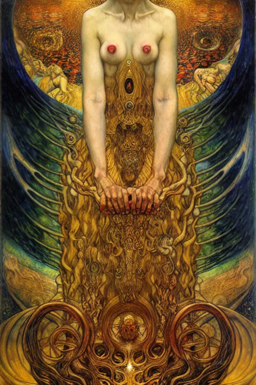 Image similar to Divine Chaos Engine by Karol Bak, Jean Delville, William Blake, Gustav Klimt, and Vincent Van Gogh, symbolist, visionary