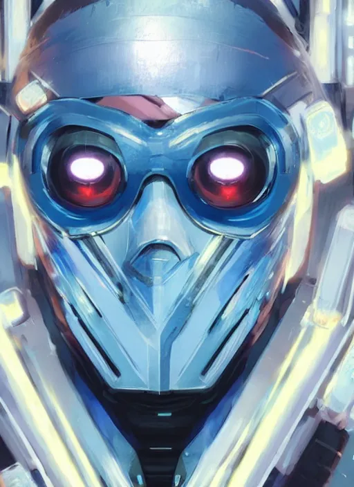 Image similar to concept art close up blue cyberpunk character with a facemask, by shinji aramaki, by christopher balaskas, by krenz cushart