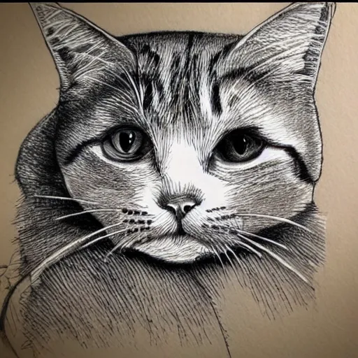 Image similar to a sketch of a cat handmade with a pen