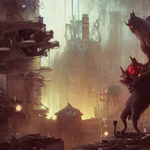 Image similar to crazy monsters, furry creatures, monster emotional monsters and creatures in the cyberpunk wrecked city, wrestling each other in the style of Johfra and Shaun Tan, By Ruan Jia and Artgerm and Range Murata and WLOP and Ross Tran and William-Adolphe Bouguereau and Beeple, Fantasy Illustration. octane render, award winning, Artstation, intricate details, realistic, Hyperdetailed, 8k resolution, deep rich colors.