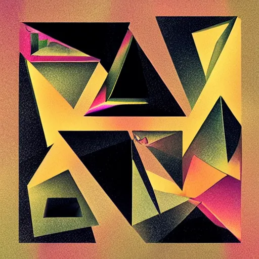 Prompt: a picture of a bunch of triangles on a black background, an album cover by wolfgang zelmer, behance contest winner, crystal cubism, tesseract, holographic, psychedelic