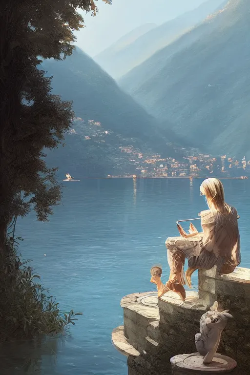 Prompt: Lake Como, elegant, digital painting, highly detailed, artstation, concept art, smooth, sharp focus, illustration, art by artgerm and greg rutkowski.