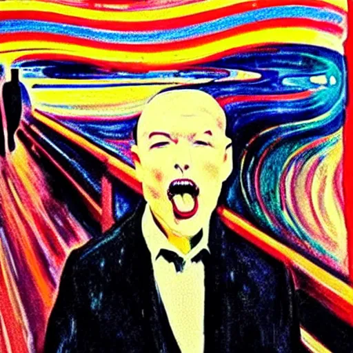 Prompt: elon musk depicted in the scream painting by edvard munch