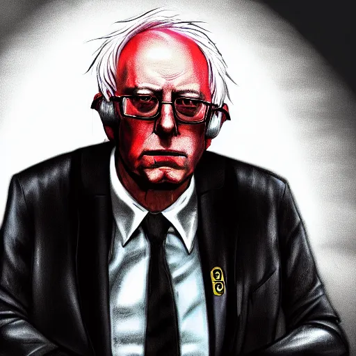 Image similar to cyberpunk bernie sanders as the leader of a futuristic communist nation, cybernetics, sharp lines, digital, artstation, colored in