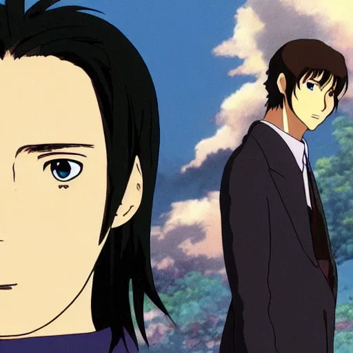 Prompt: keanu reeves in an anime world, studio ghibli