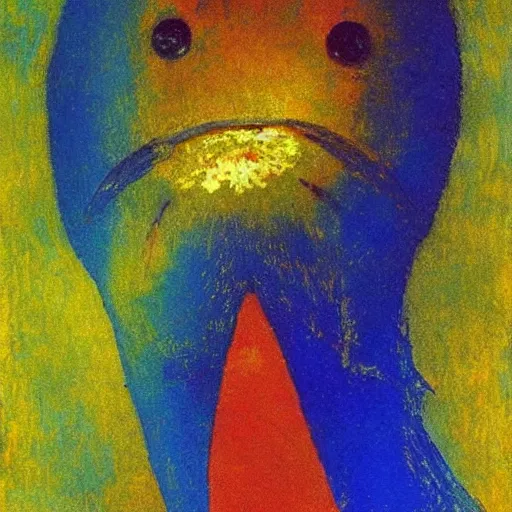 Image similar to sun fish made of sun and rainbow, odilon redon