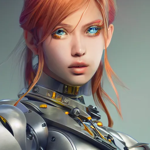 Image similar to studio portrait of lawful good colorful female holy mecha paladin absurdly beautiful, elegant, young sensual graceful woman, ultrafine hyperrealistic detailed face illustration by kim jung gi, irakli nadar, intricate linework, sharp focus, bright colors, matte, octopath traveler, final fantasy, unreal engine highly rendered, global illumination, radiant light, intricate environment