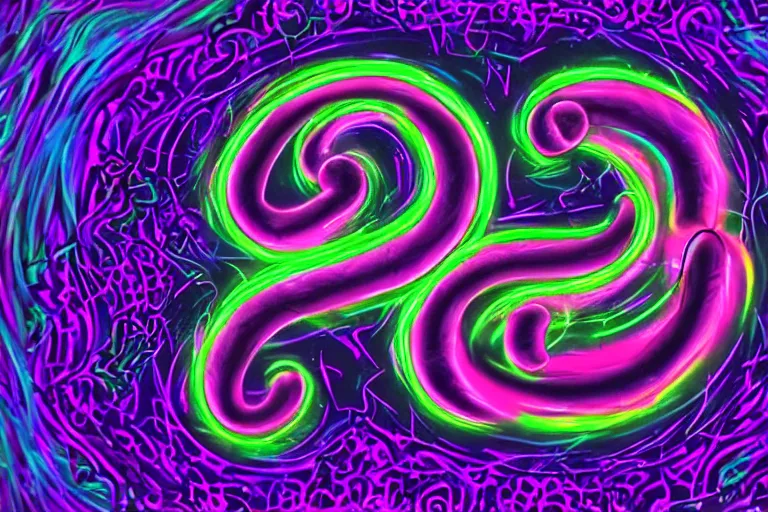 Image similar to digital art of a neon purple octopus floating in space by alex grey, neon outline, sharp lines, blurry background (arcylic), ((synthwave)),