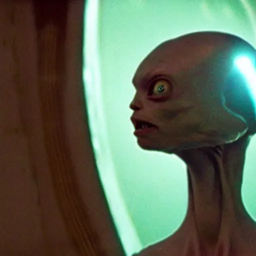 Image similar to movie still of the alien girl, cinematic composition, cinematic light, by guillermo del toro