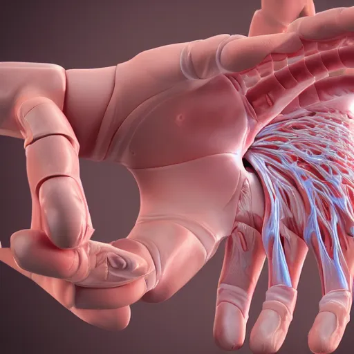 Prompt: anatomically correct open human hand as a 3D object, a computer rendering by Alberto Seveso, behance, generative art, rendered in cinema4d, octane render, photoillustration