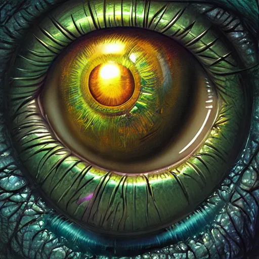 Prompt: photorealistic eye monster in the style of michael whelan. hyperdetailed photorealism, 1 0 8 megapixels, amazing depth, high resolution, 3 d shading, 3 d finalrender, 3 d cinematic lighting, glowing rich colors, psychedelic overtones, artstation concept art.