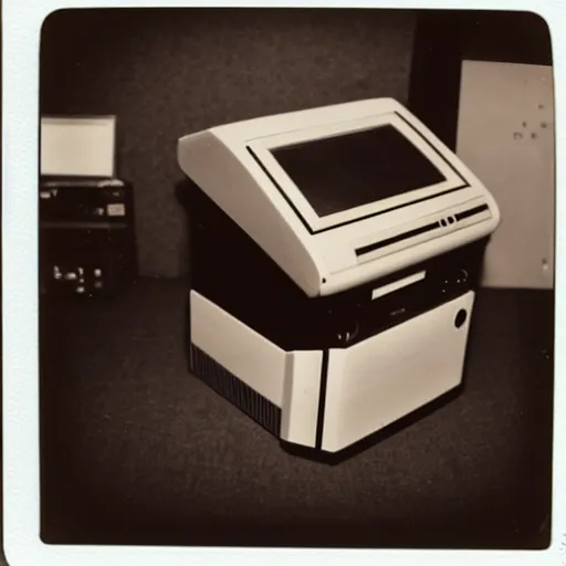 Prompt: old polaroid of a retro futurist computer, award winning