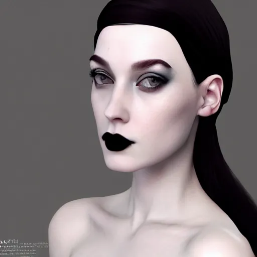 Image similar to portrait of a dignified feminine beautiful young pale goth lady, unique and novel, photorealistic, sublime, 16k, smooth, sharp focus, cgsociety, trending on ArtStation, volumetric lighting