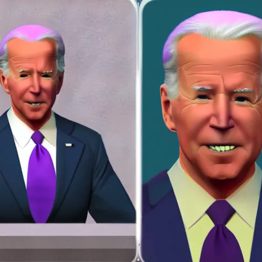 Image similar to 3d render of Joe Biden with purple hair