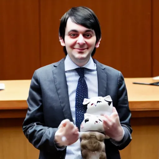 Prompt: cute looking martin shkreli wearing nekomimi at his trial