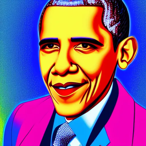 Prompt: a detailed portrait of Obama in the style of Lisa Frank, 8k, ornate, intricate