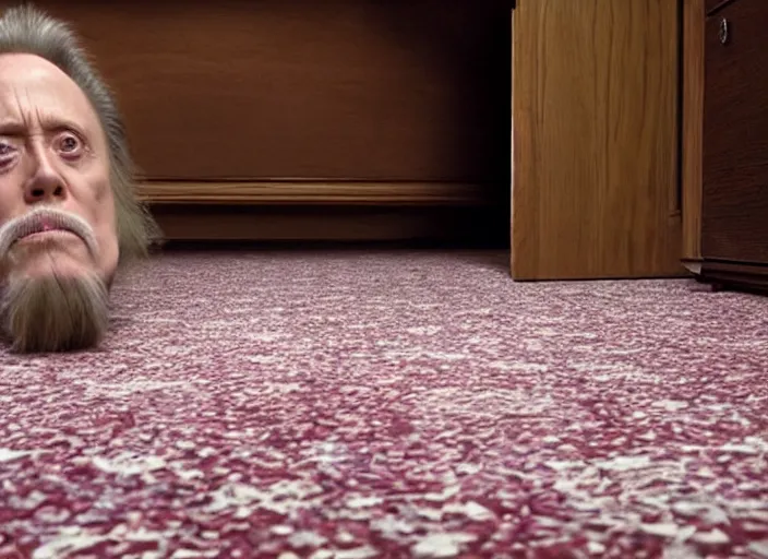 Image similar to film still of Christopher Walken hiding under a bed in the new Shining movie, 4k