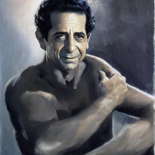 Prompt: ultra realistic portrait painting of young tony shalhoub, art by frank frazetta, 4 k, ultra realistic, highly detailed, epic lighting