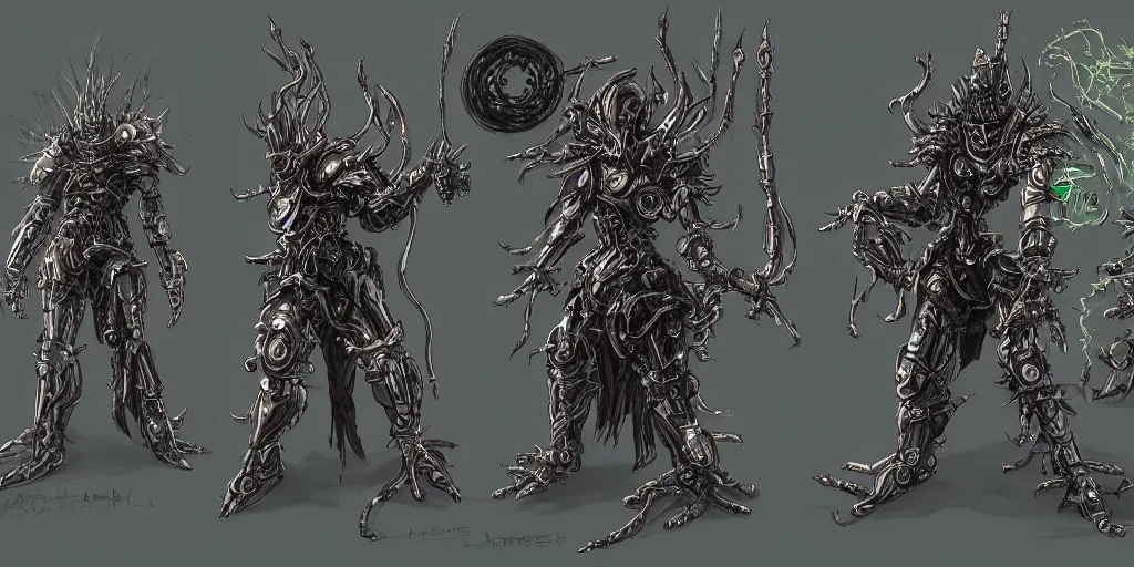 Image similar to cybernetically enhanced warlock casting chaos spells against demons, dark souls art style, trending on artstation