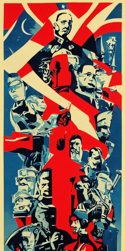 Prompt: propaganda poster of the neo - american empire, cyberpunk, socialist realism
