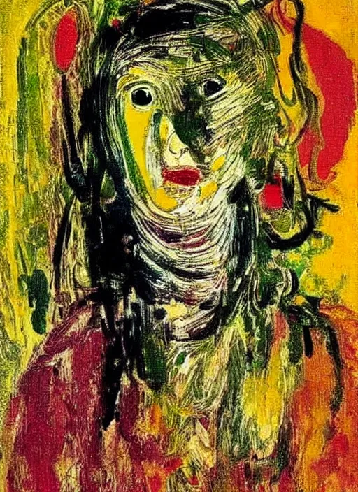 Image similar to affandi painting, portrait of a girl