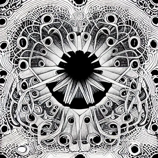 Image similar to “geometrically surreal order of eyes, extremely high detail, photorealistic, intricate line drawings, dotart, album art in the style of James Jean”