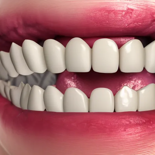 Image similar to poorly rendered 3 d set of teeth