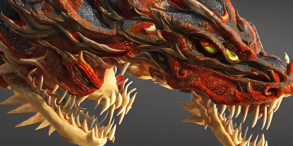 Image similar to a portrait of a chinese dragon, close up, 3 d model, unreal engine 5, sharp focus, 4 k, epic lighting.