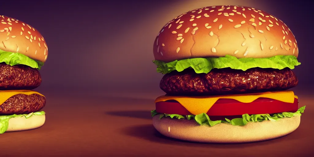 Image similar to a product picture of a hamburger, photographic filter, unreal engine 5, realistic, hyperdetailed, 8 k, cinematic, volumetric lighting, very realistic effect, hd, hdr, 4 k, sharp focus, octane render, ultra detailed, high resolution, trending on artstation in the style of albert dros glowing rich colors powerful imagery