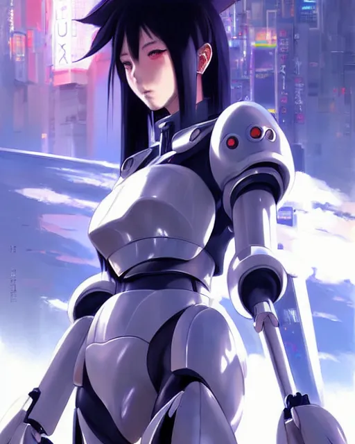 Image similar to portrait Anime Girl in mecha armor in night tokyo Sharp fine face pretty face, realistic shaded Perfect face, fine details. Anime. cyberpunk realistic shaded lighting by katsuhiro otomo ghost-in-the-shell, magali villeneuve, artgerm, rutkowski Jeremy Lipkin and Giuseppe Dangelico Pino and Michael Garmash and Rob Rey