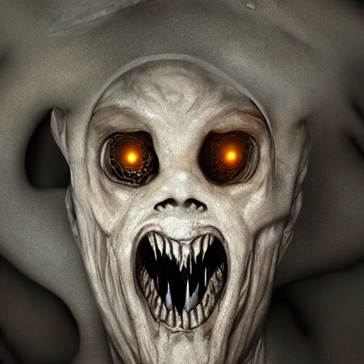 Image similar to creepy monster lurking in a dingy basement, highly detailed, epic lighting, hyper photorealism, low angle, trending on artstation 8 k