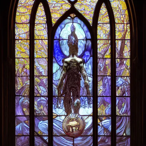 photorealistic rendering of eldritch stained glass