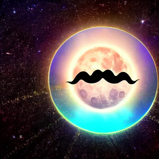 Image similar to futuristic spiritual mystic photo of the moon with mustache