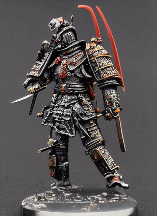 Image similar to 8 0 mm resin detailed miniature of a warhammer 4 0 k cyborg samurai with katana, product introduction photos, 4 k, full body