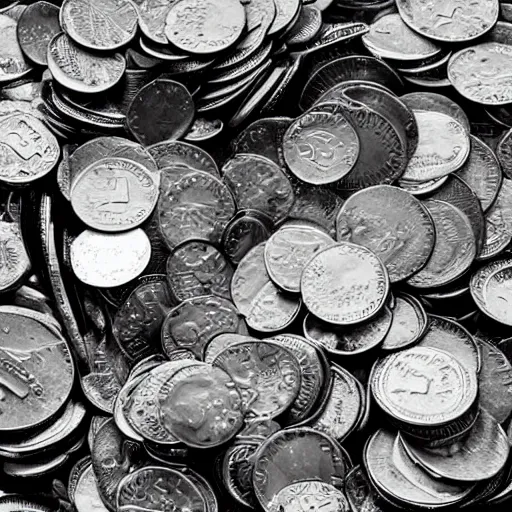 Image similar to a picture of a pile of coins in a bucket in the heavy rain, god rays, 50mm